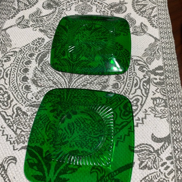 Anchor, hocking, green, depression, and glass, rare. Set of four salad plates. - Picture 3 of 5